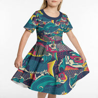 Japan Koinobori Kid Short Sleeve Dress Japanese Koi Flag Waves Pattern