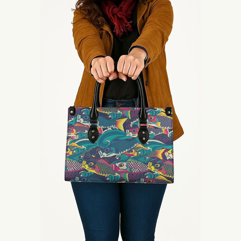 Japan Koinobori Leather Bag Japanese Koi Flag Waves Pattern