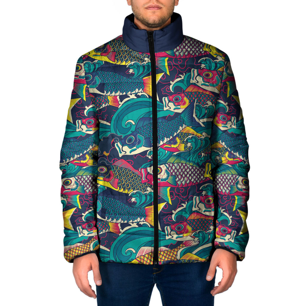 Japan Koinobori Padded Jacket Japanese Koi Flag Waves Pattern