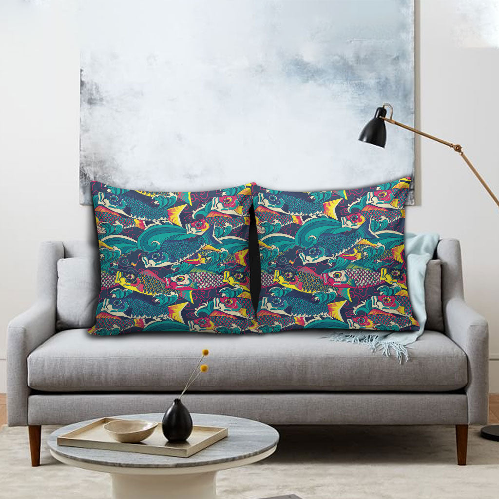 Japan Koinobori Pillow Cover Japanese Koi Flag Waves Pattern