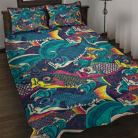 Japan Koinobori Quilt Bed Set Japanese Koi Flag Waves Pattern