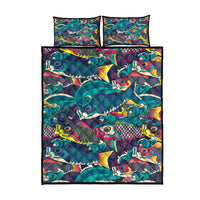 Japan Koinobori Quilt Bed Set Japanese Koi Flag Waves Pattern