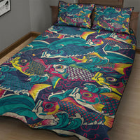 Japan Koinobori Quilt Bed Set Japanese Koi Flag Waves Pattern