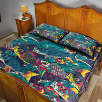 Japan Koinobori Quilt Bed Set Japanese Koi Flag Waves Pattern