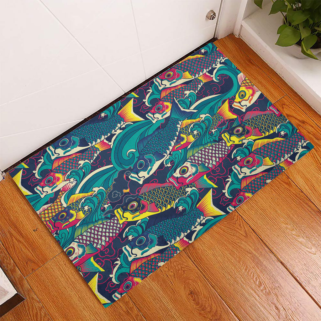 Japan Koinobori Rubber Doormat Japanese Koi Flag Waves Pattern