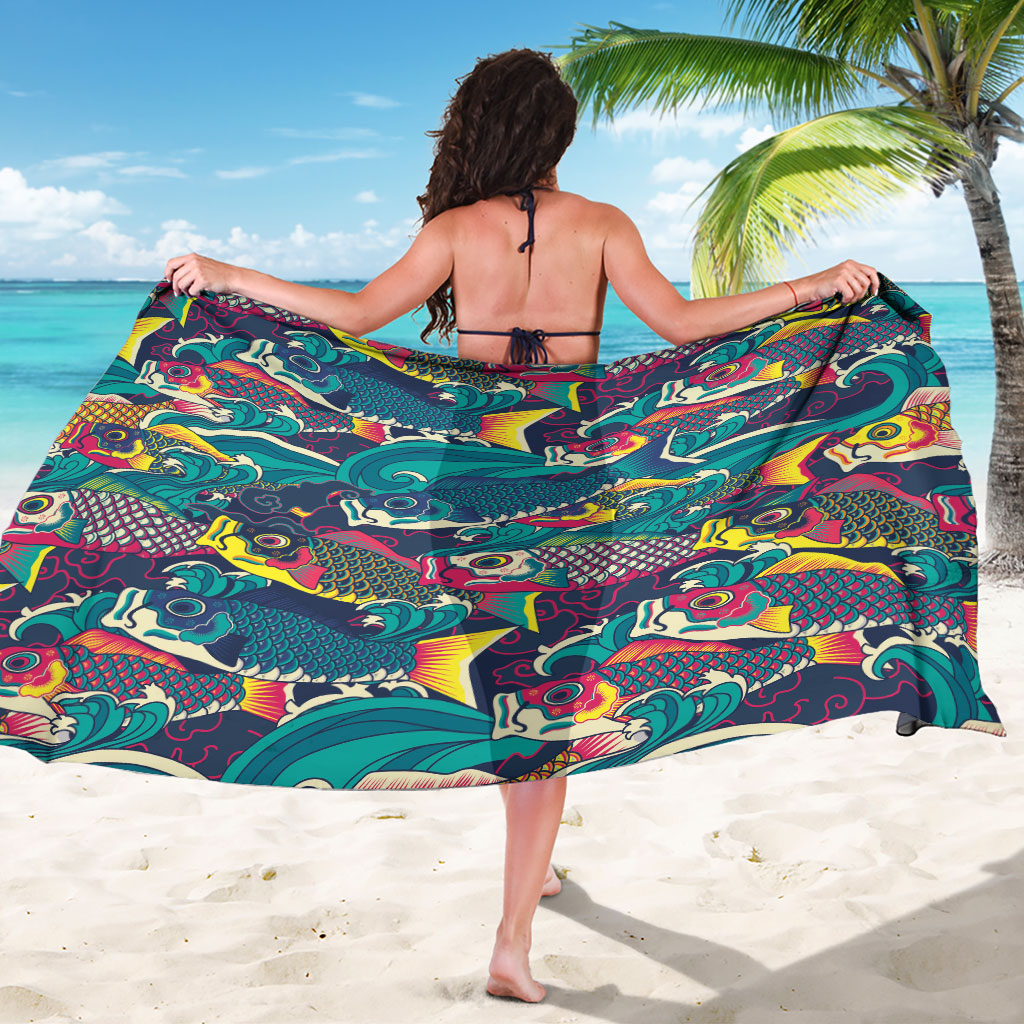 Japan Koinobori Sarong Japanese Koi Flag Waves Pattern