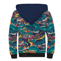 Japan Koinobori Sherpa Hoodie Japanese Koi Flag Waves Pattern