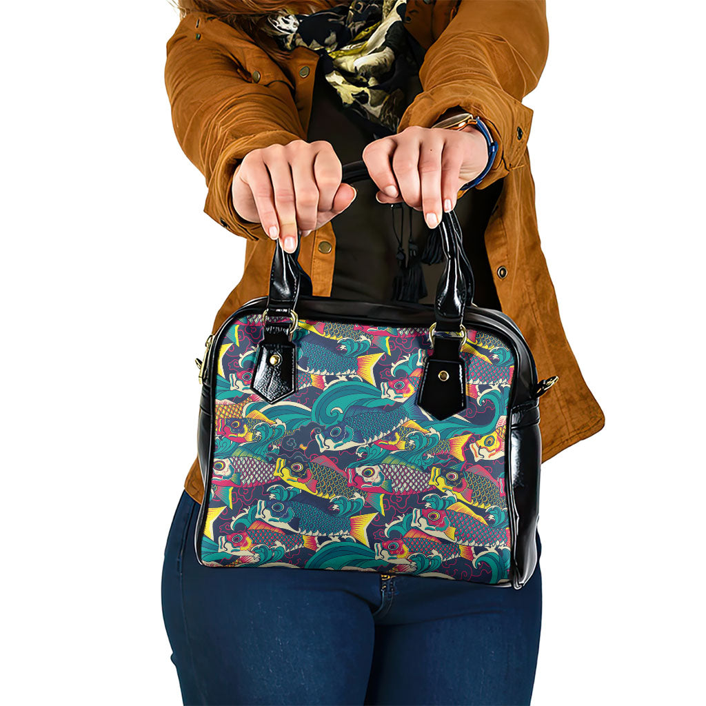 Japan Koinobori Shoulder Handbag Japanese Koi Flag Waves Pattern