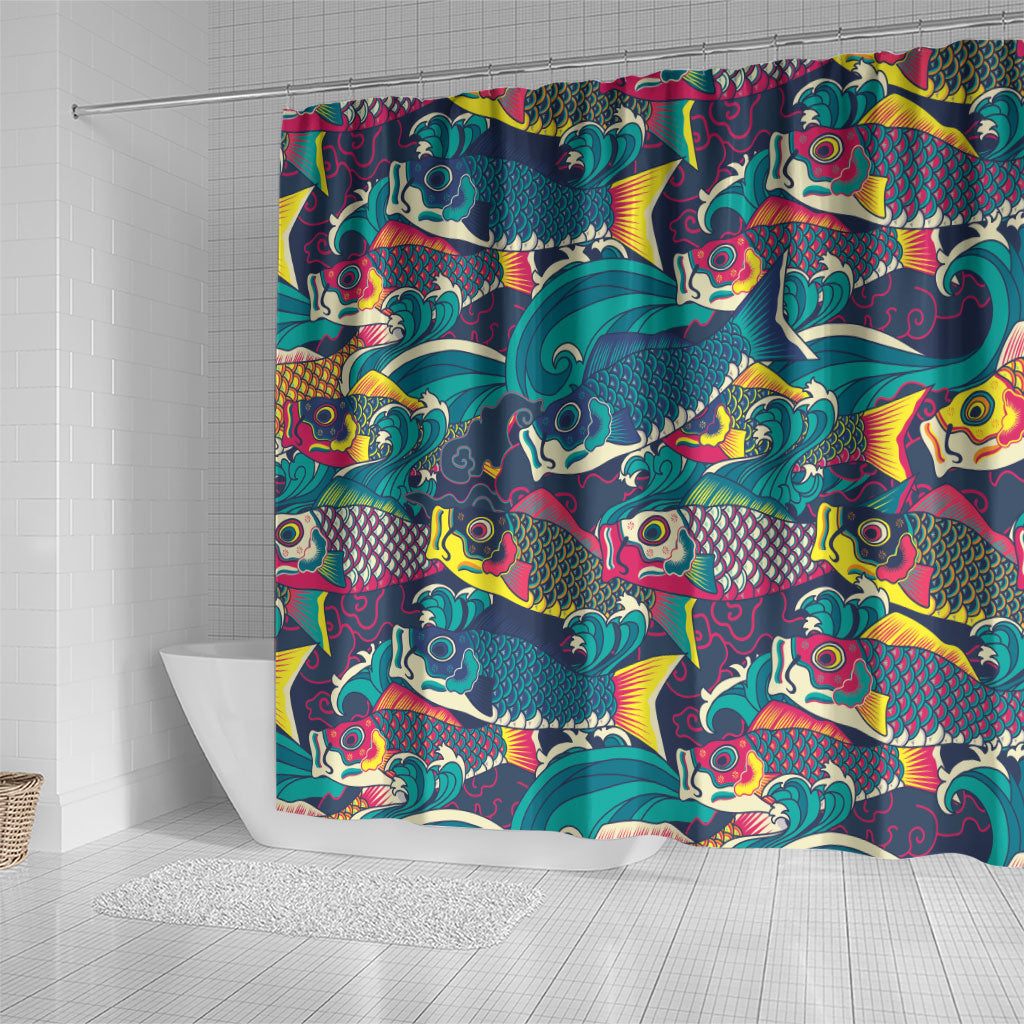 Japan Koinobori Shower Curtain Japanese Koi Flag Waves Pattern