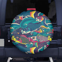 Japan Koinobori Spare Tire Cover Japanese Koi Flag Waves Pattern
