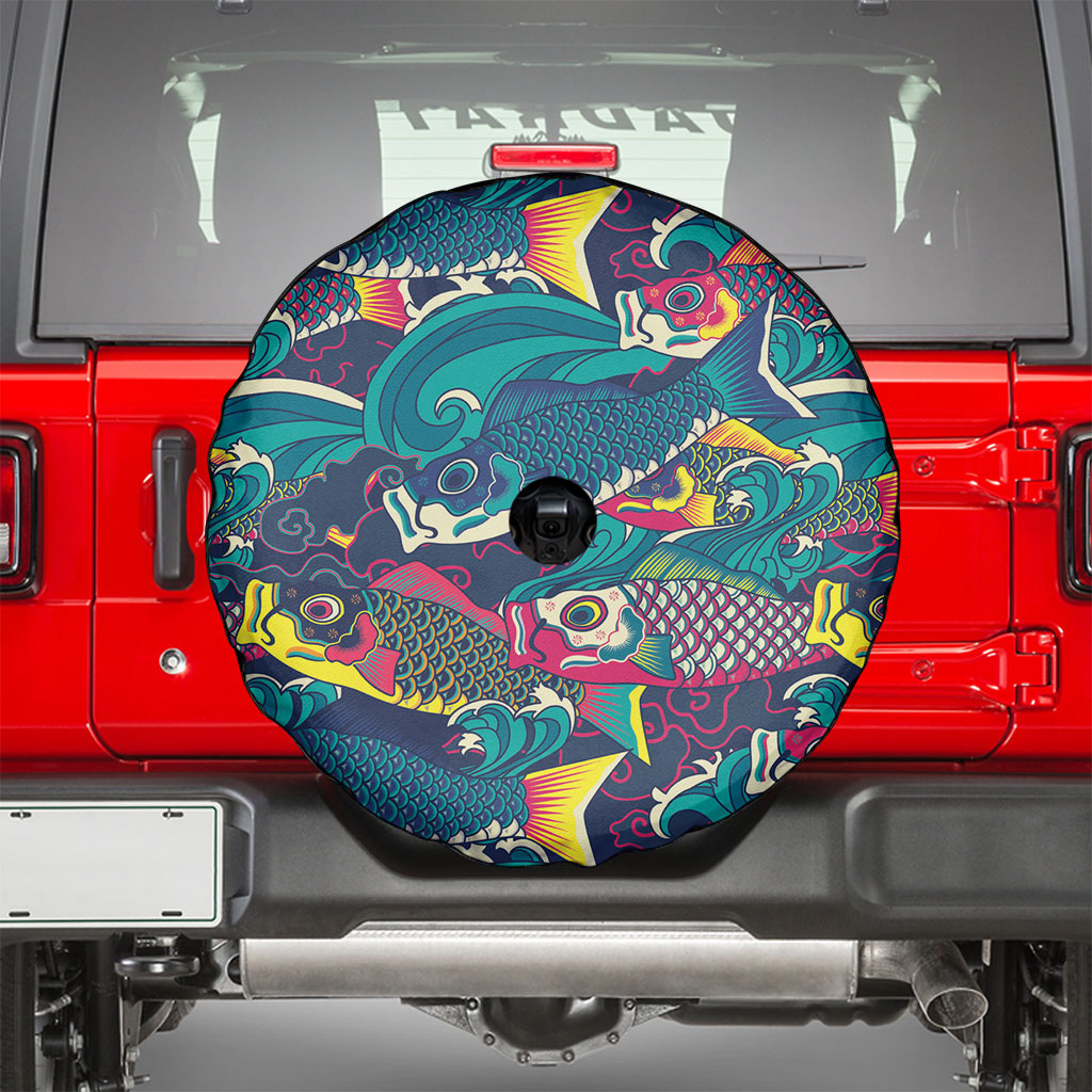 Japan Koinobori Spare Tire Cover Japanese Koi Flag Waves Pattern