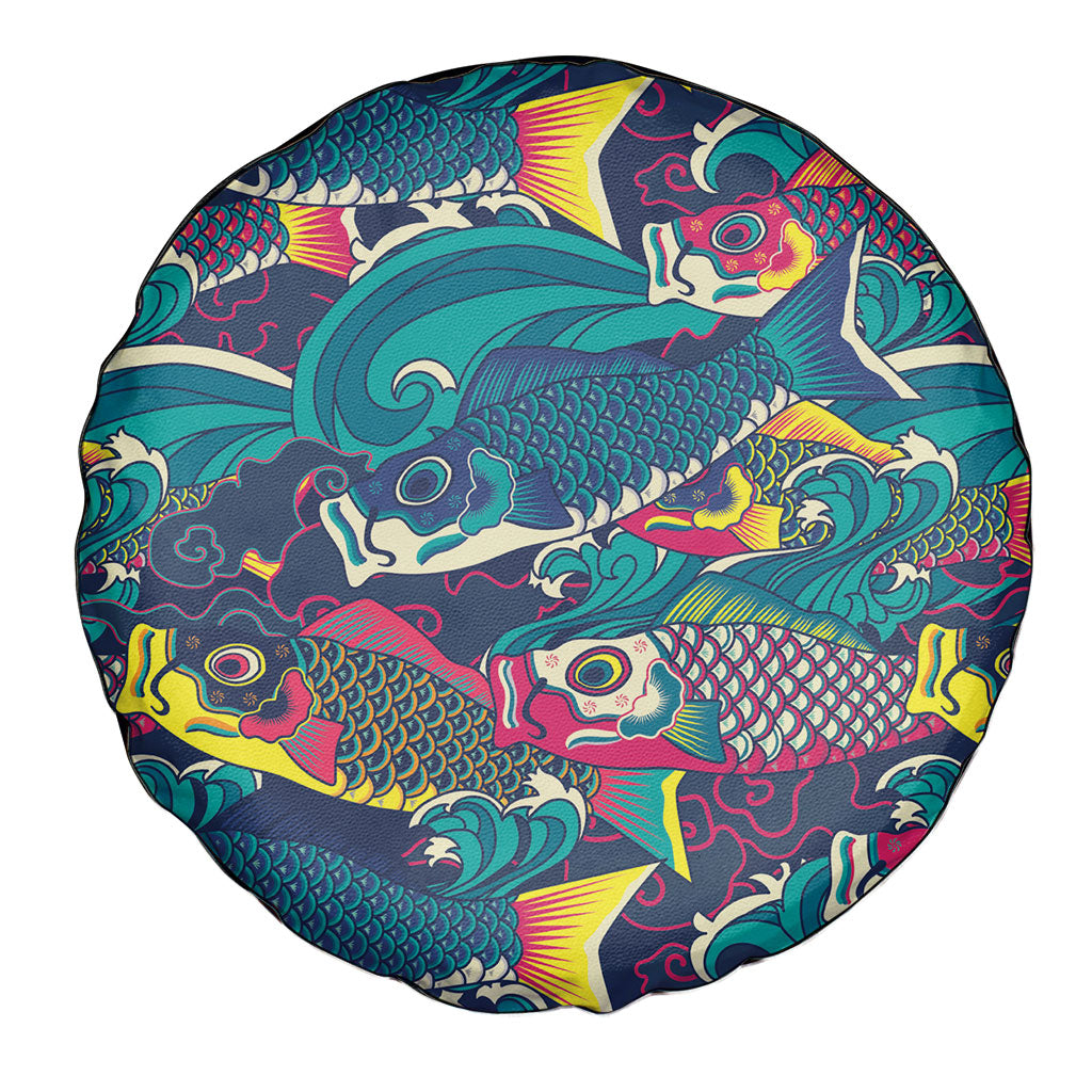 Japan Koinobori Spare Tire Cover Japanese Koi Flag Waves Pattern