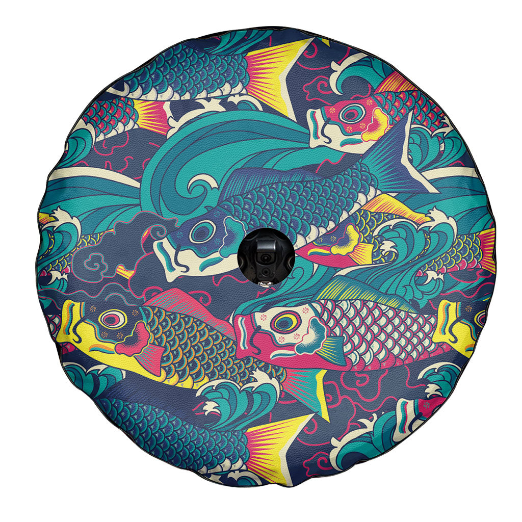Japan Koinobori Spare Tire Cover Japanese Koi Flag Waves Pattern