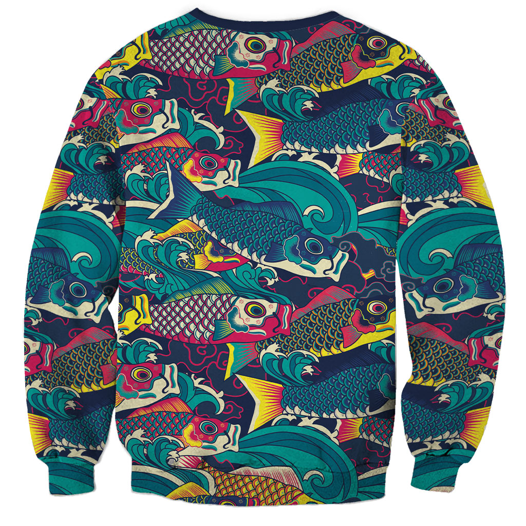 Japan Koinobori Sweatshirt Japanese Koi Flag Waves Pattern