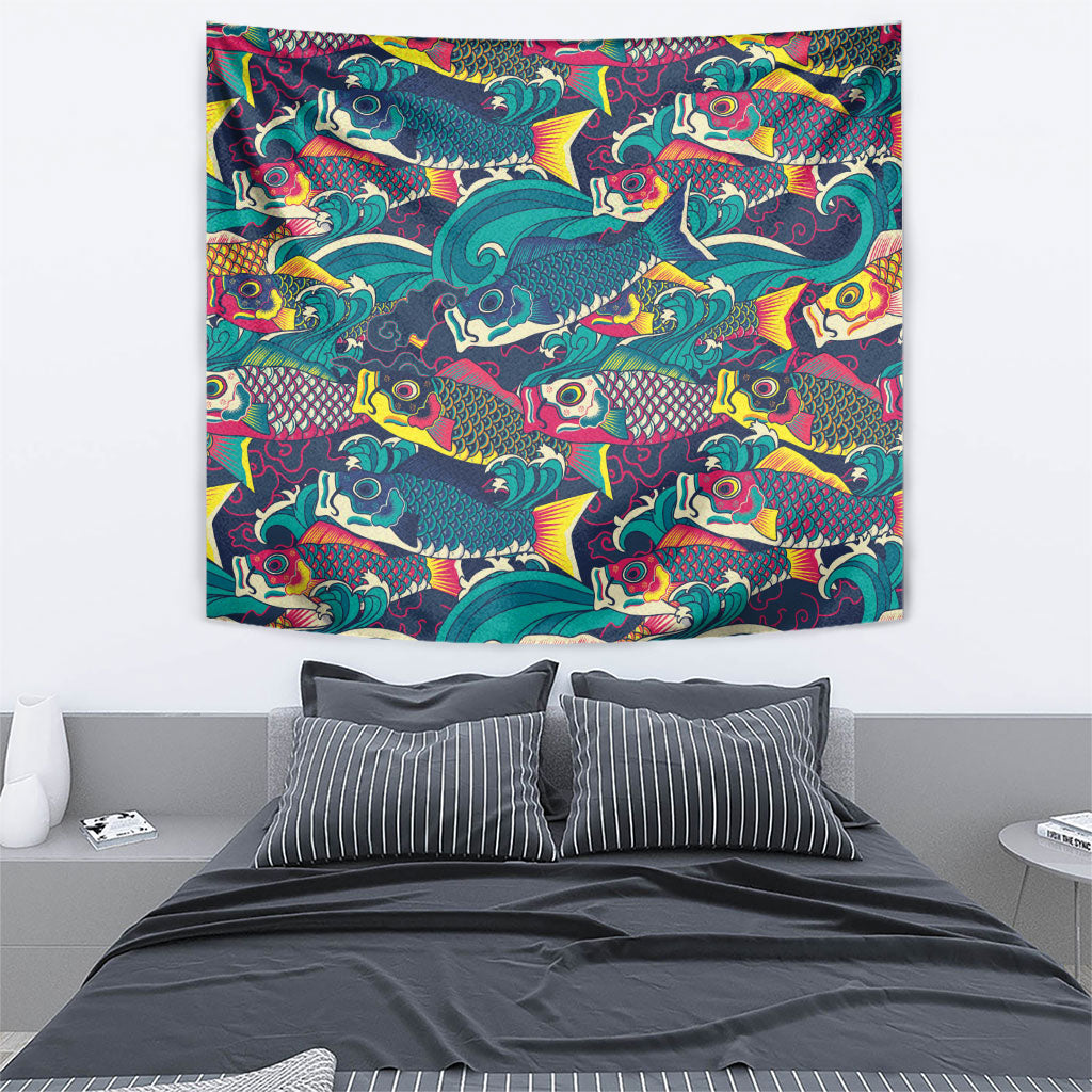 Japan Koinobori Tapestry Japanese Koi Flag Waves Pattern