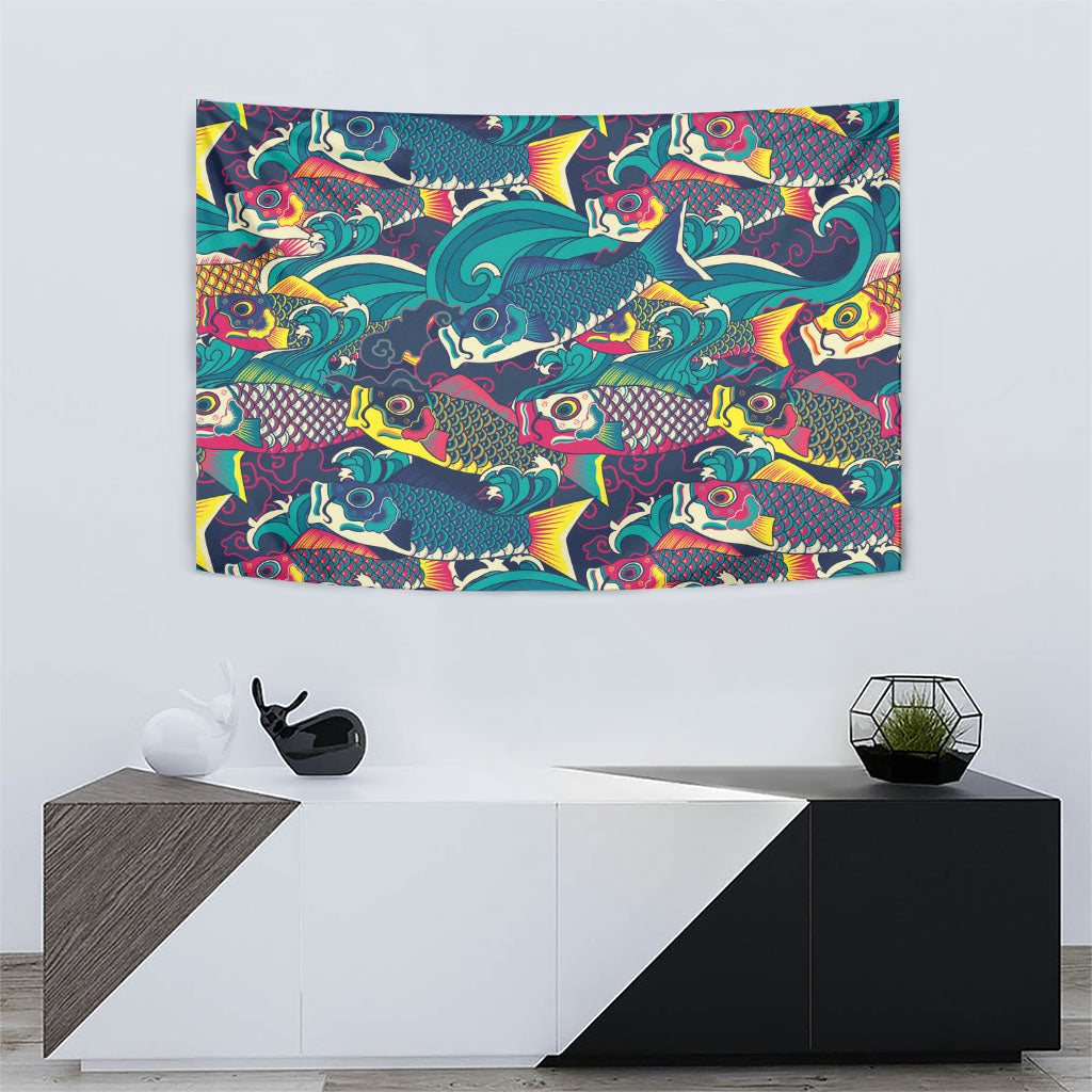 Japan Koinobori Tapestry Japanese Koi Flag Waves Pattern