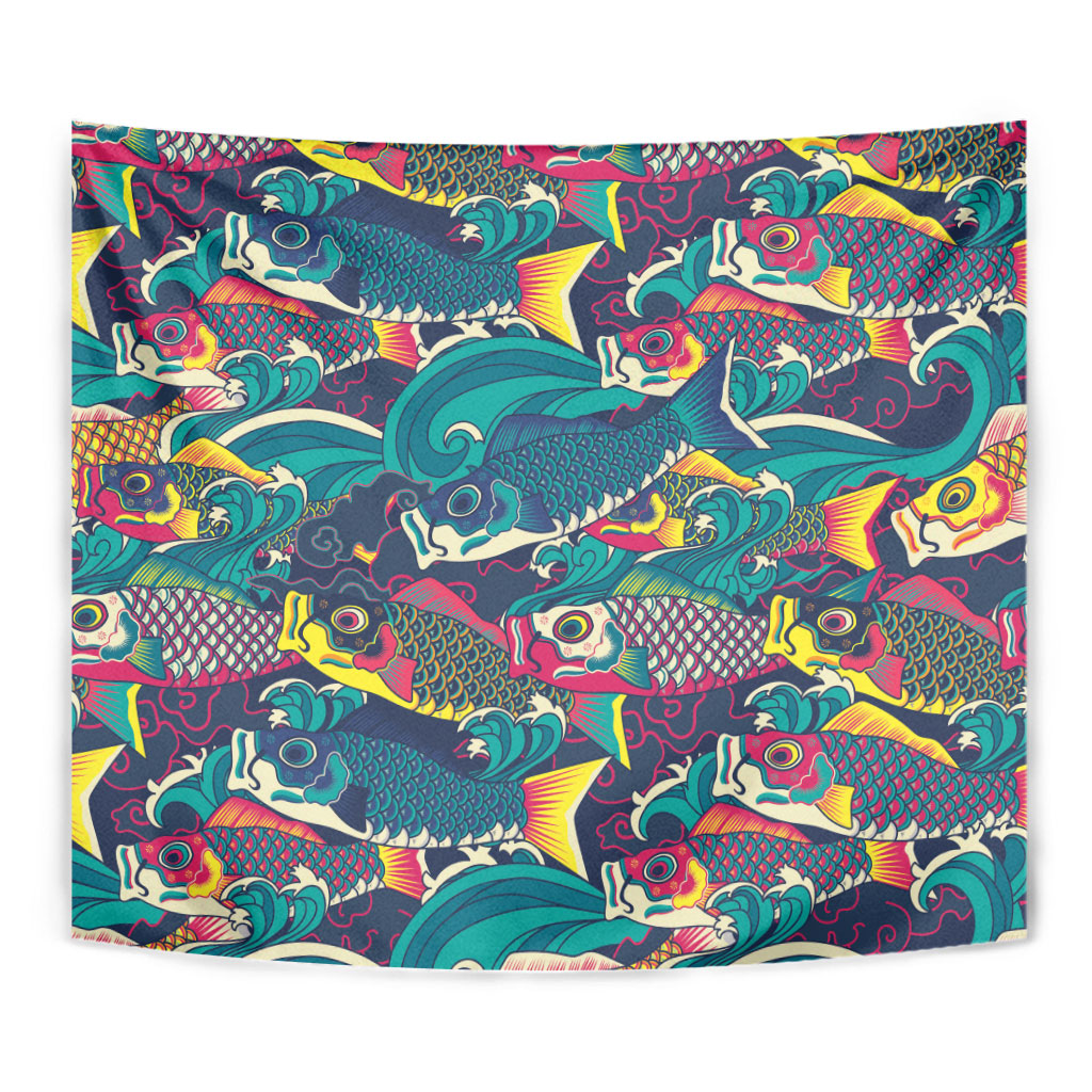Japan Koinobori Tapestry Japanese Koi Flag Waves Pattern