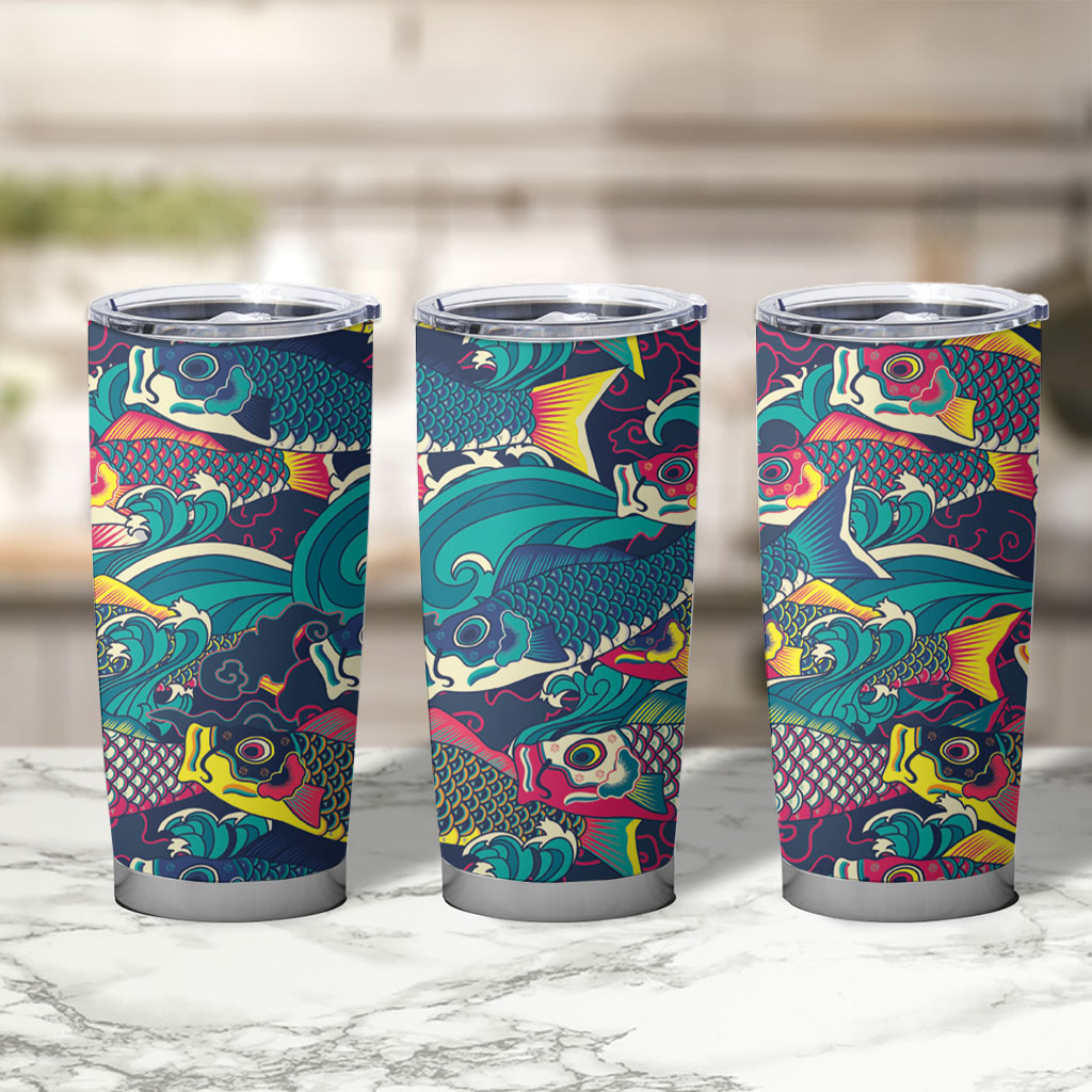 Japan Koinobori Tumbler Cup Japanese Koi Flag Waves Pattern