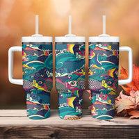 Japan Koinobori Tumbler With Handle Japanese Koi Flag Waves Pattern