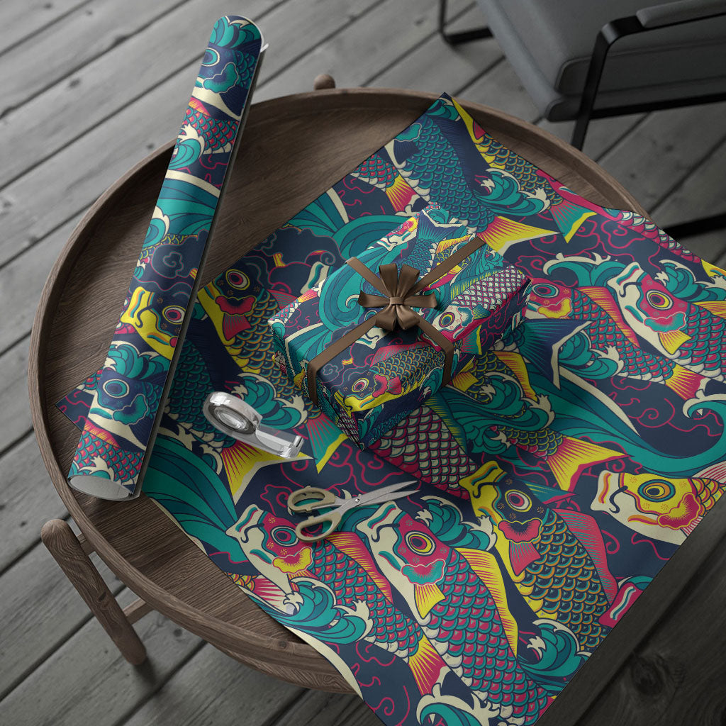 Japan Koinobori Wrapping Paper Japanese Koi Flag Waves Pattern