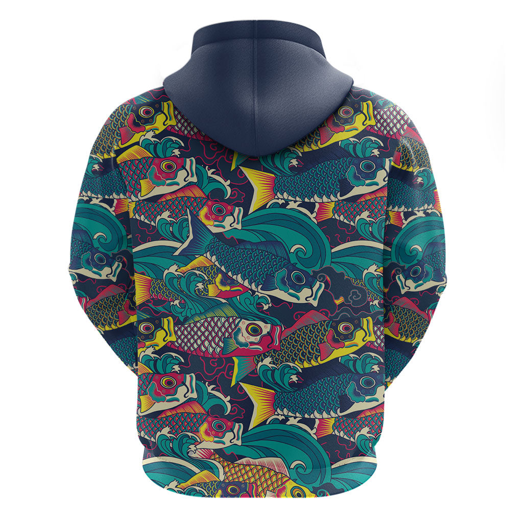 Japan Koinobori Zip Hoodie Japanese Koi Flag Waves Pattern