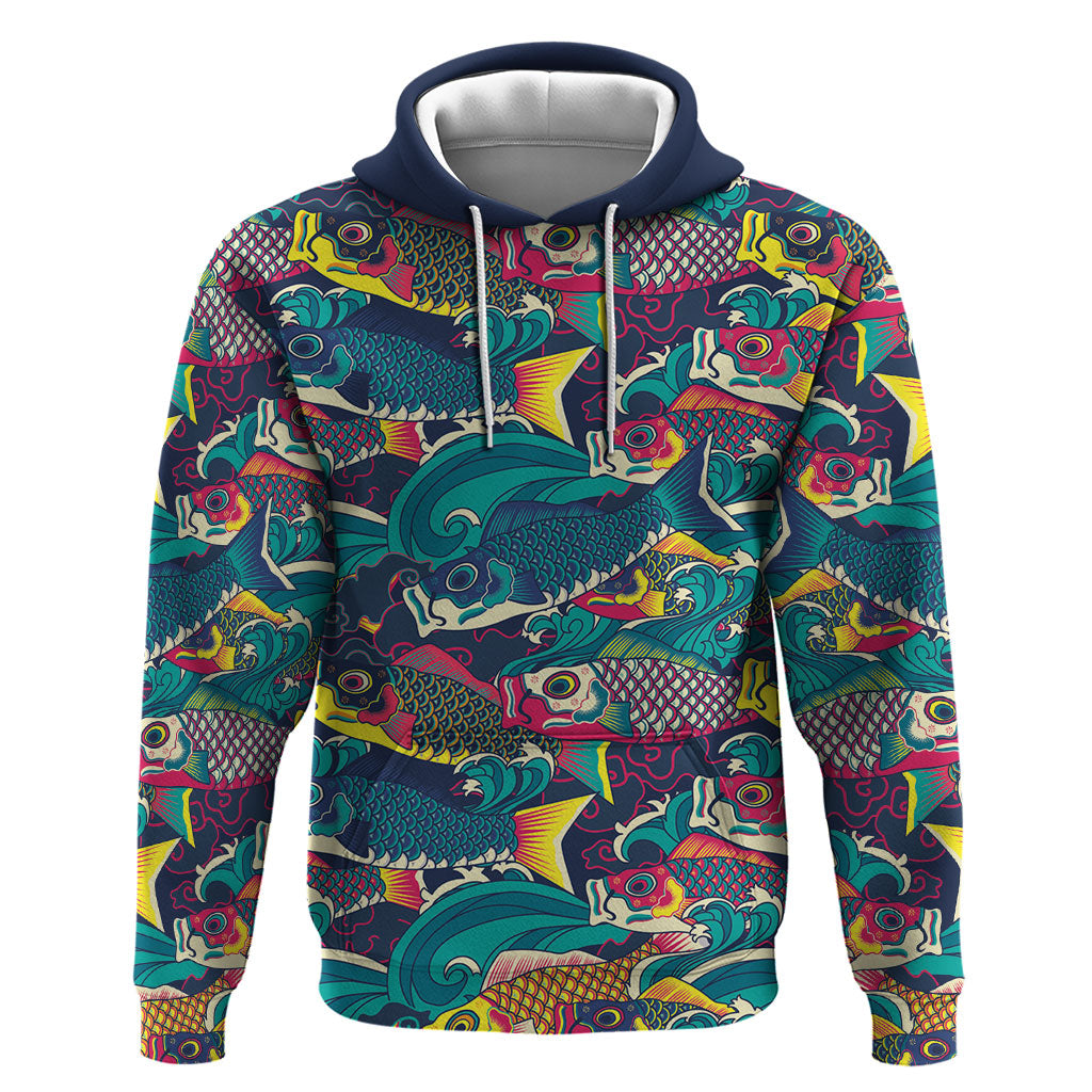 Japan Koinobori Zip Hoodie Japanese Koi Flag Waves Pattern