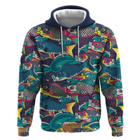 Japan Koinobori Zip Hoodie Japanese Koi Flag Waves Pattern