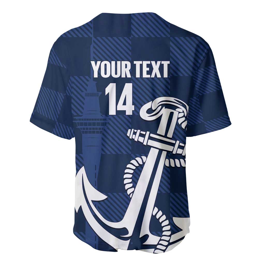 New Zealand Auckland Football Custom Baseball Jersey Navy Blue City Anchor Sky Tower Symbol - Polynesian Pride