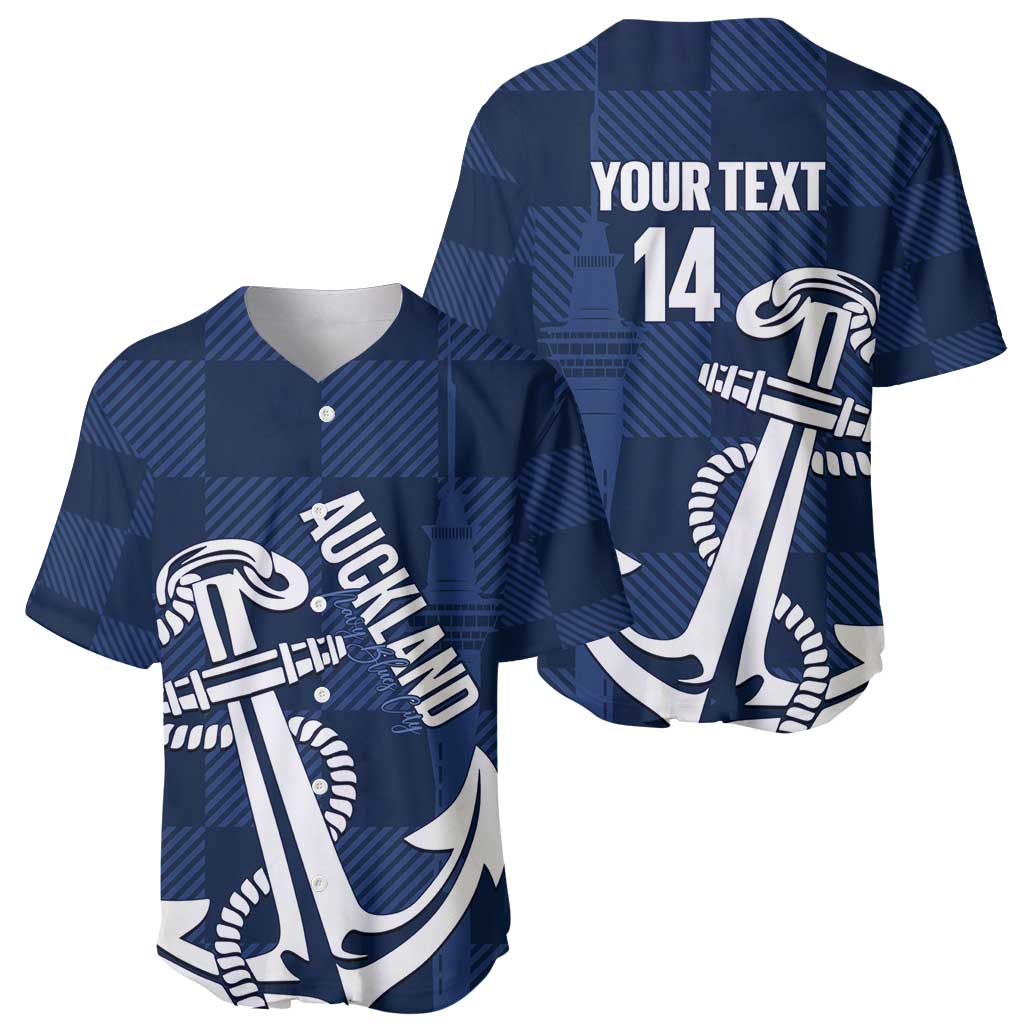 New Zealand Auckland Football Custom Baseball Jersey Navy Blue City Anchor Sky Tower Symbol - Polynesian Pride