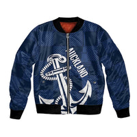 New Zealand Auckland Football Custom Bomber Jacket Navy Blue City Anchor Sky Tower Symbol - Polynesian Pride