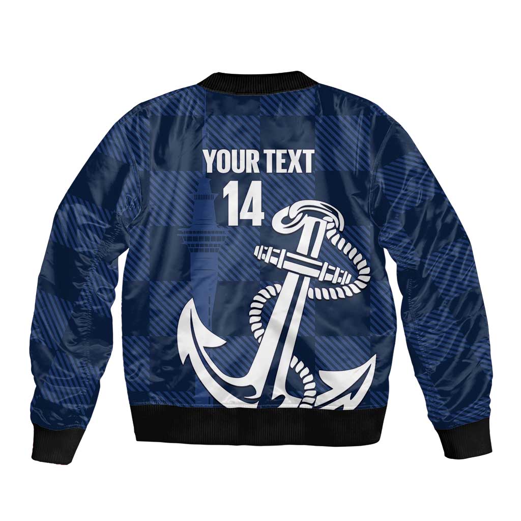 New Zealand Auckland Football Custom Bomber Jacket Navy Blue City Anchor Sky Tower Symbol - Polynesian Pride