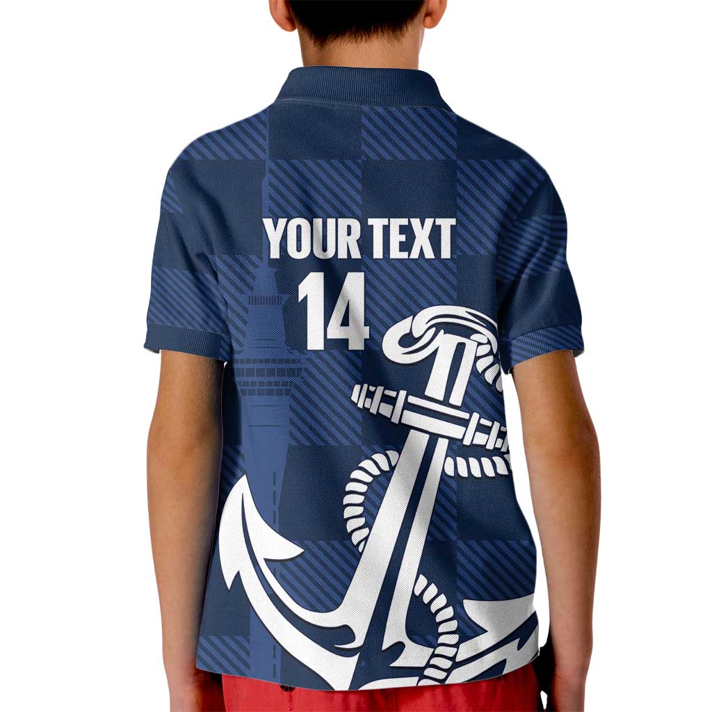 New Zealand Auckland Football Custom Kid Polo Shirt Navy Blue City Anchor Sky Tower Symbol - Polynesian Pride