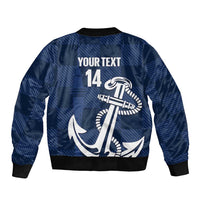 New Zealand Auckland Football Custom Sleeve Zip Bomber Jacket Navy Blue City Anchor Sky Tower Symbol - Polynesian Pride