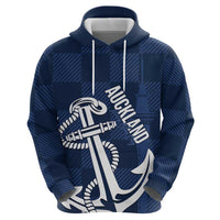 New Zealand Auckland Football Custom Zip Hoodie Navy Blue City Anchor Sky Tower Symbol - Polynesian Pride