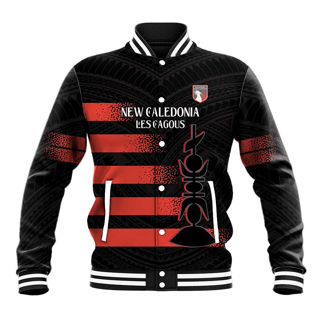 Custom New Caledonia Football Baseball Jacket Allez Les Cagous Polynesian Pattern LT14 Unisex Black - Polynesian Pride