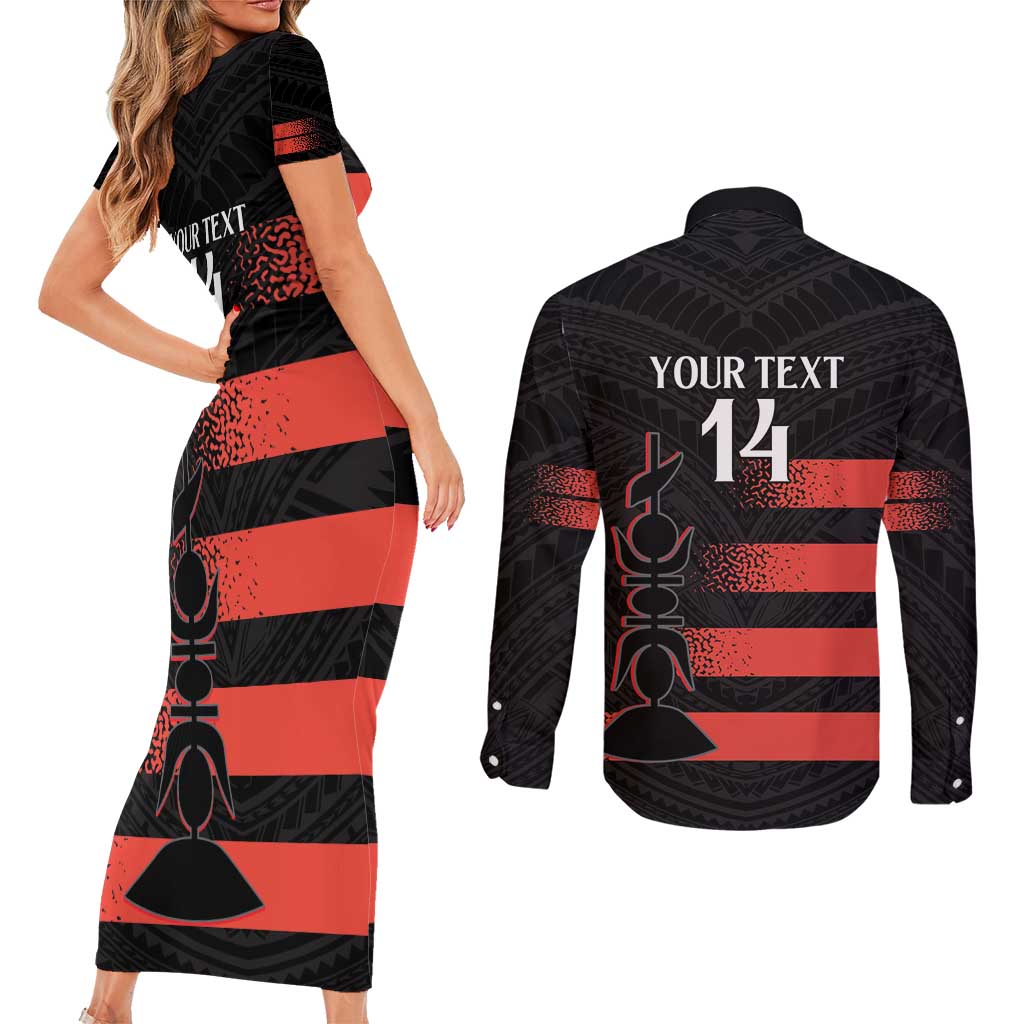 Custom New Caledonia Football Couples Matching Short Sleeve Bodycon Dress and Long Sleeve Button Shirt Allez Les Cagous Polynesian Pattern LT14 - Polynesian Pride