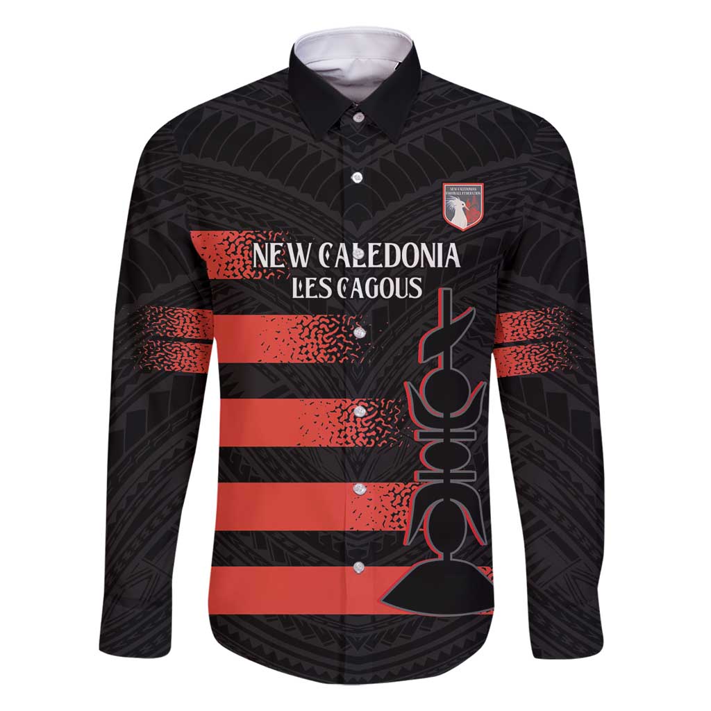 Custom New Caledonia Football Family Matching Long Sleeve Bodycon Dress and Hawaiian Shirt Allez Les Cagous Polynesian Pattern LT14 Dad's Shirt - Long Sleeve Black - Polynesian Pride