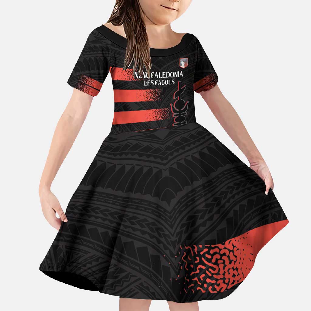 Custom New Caledonia Football Family Matching Mermaid Dress and Hawaiian Shirt Allez Les Cagous Polynesian Pattern LT14 Daughter's Dress Black - Polynesian Pride