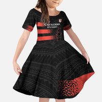 Custom New Caledonia Football Family Matching Mermaid Dress and Hawaiian Shirt Allez Les Cagous Polynesian Pattern LT14 Daughter's Dress Black - Polynesian Pride