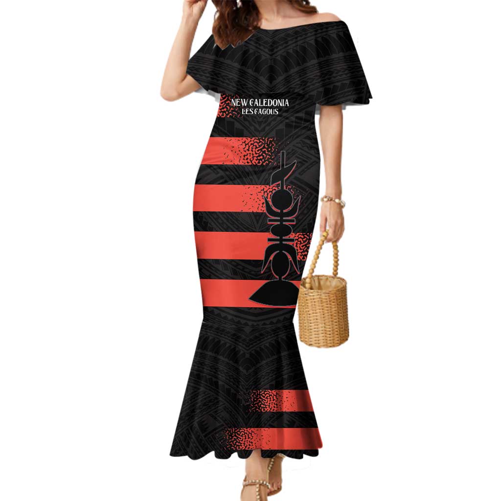 Custom New Caledonia Football Family Matching Mermaid Dress and Hawaiian Shirt Allez Les Cagous Polynesian Pattern LT14 Mom's Dress Black - Polynesian Pride