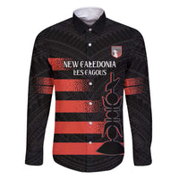 Custom New Caledonia Football Family Matching Off Shoulder Short Dress and Hawaiian Shirt Allez Les Cagous Polynesian Pattern LT14 Dad's Shirt - Long Sleeve Black - Polynesian Pride