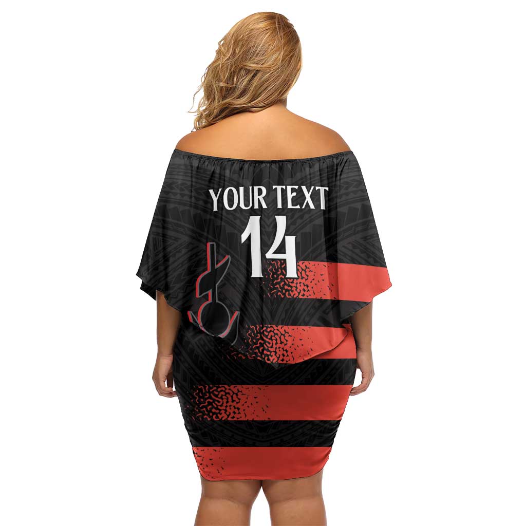 Custom New Caledonia Football Family Matching Off Shoulder Short Dress and Hawaiian Shirt Allez Les Cagous Polynesian Pattern LT14 - Polynesian Pride