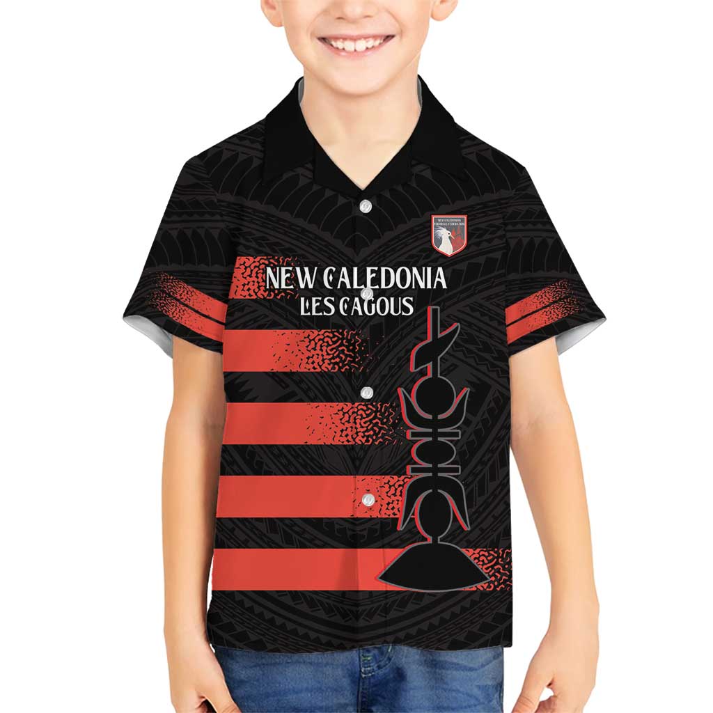 Custom New Caledonia Football Family Matching Off Shoulder Short Dress and Hawaiian Shirt Allez Les Cagous Polynesian Pattern LT14 Son's Shirt Black - Polynesian Pride