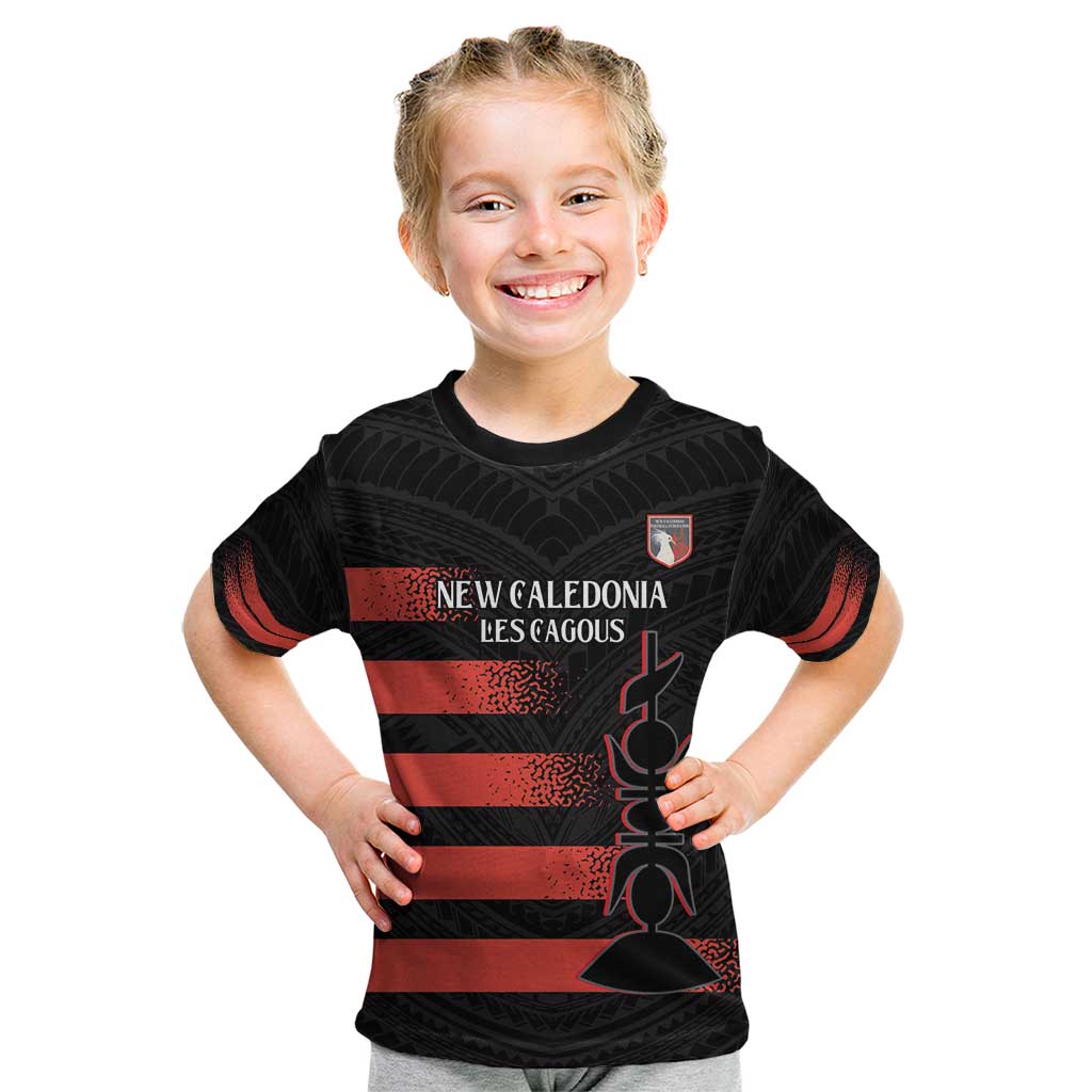 Custom New Caledonia Football Kid T Shirt Allez Les Cagous Polynesian Pattern LT14 Black - Polynesian Pride