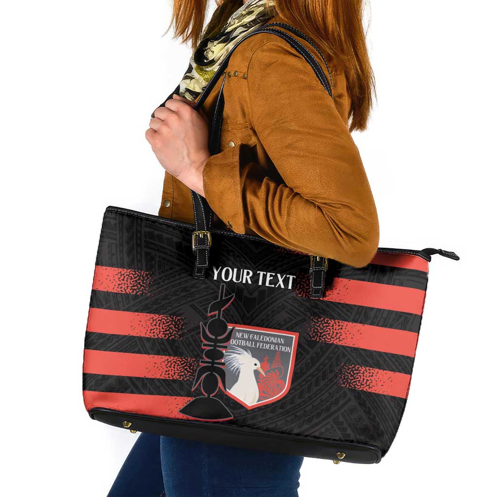 Custom New Caledonia Football Leather Tote Bag Allez Les Cagous Polynesian Pattern LT14 Black - Polynesian Pride