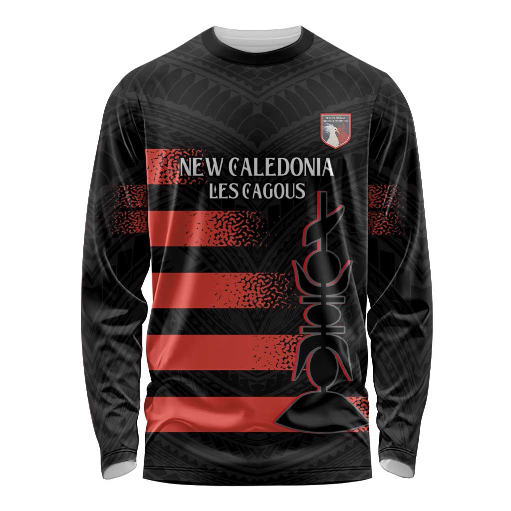 Custom New Caledonia Football Long Sleeve Shirt Allez Les Cagous Polynesian Pattern LT14 Unisex Black - Polynesian Pride