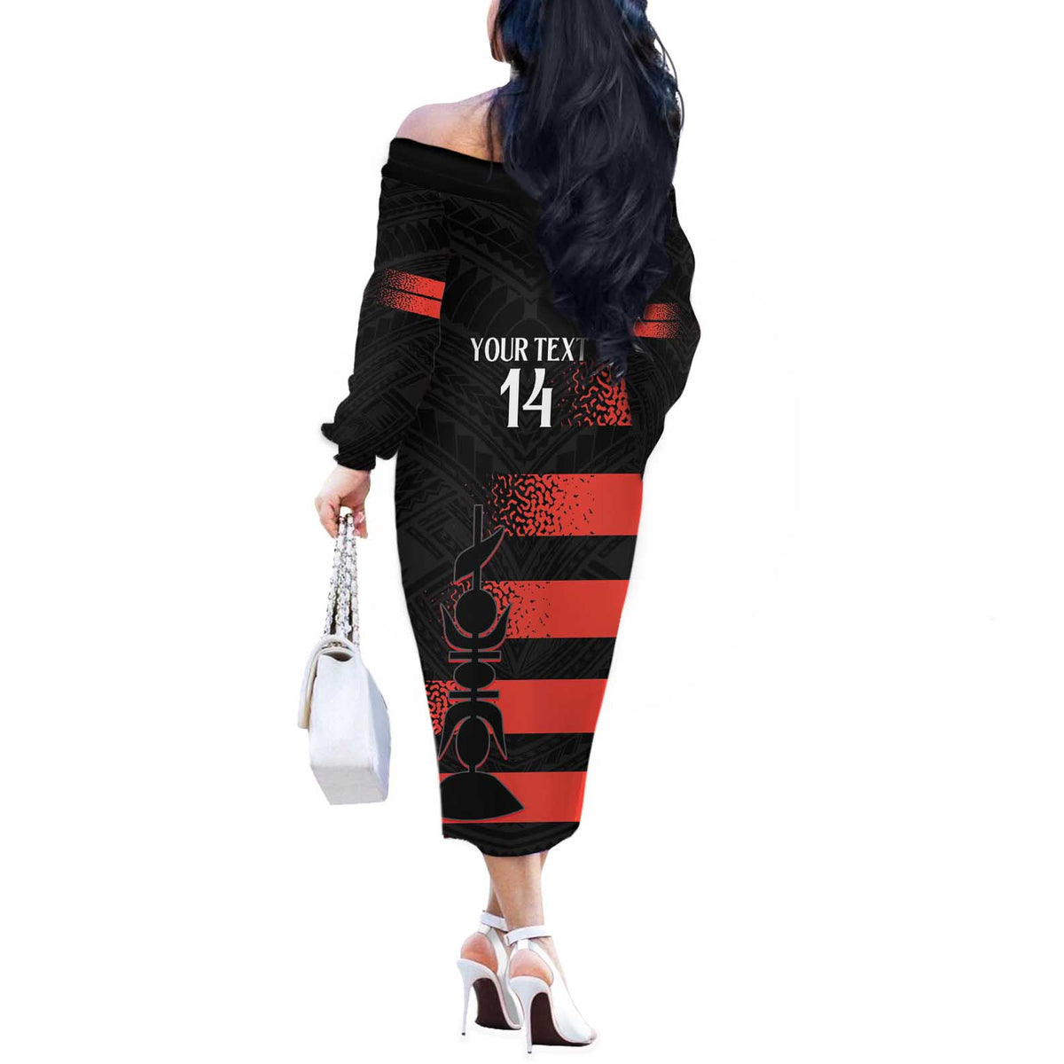 Custom New Caledonia Football Off The Shoulder Long Sleeve Dress Allez Les Cagous Polynesian Pattern LT14 - Polynesian Pride