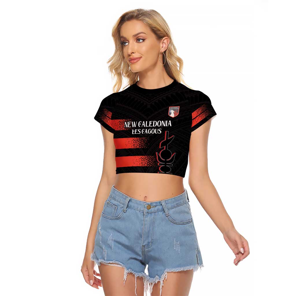 Custom New Caledonia Football Raglan Cropped T Shirt Allez Les Cagous Polynesian Pattern LT14 Female Black - Polynesian Pride
