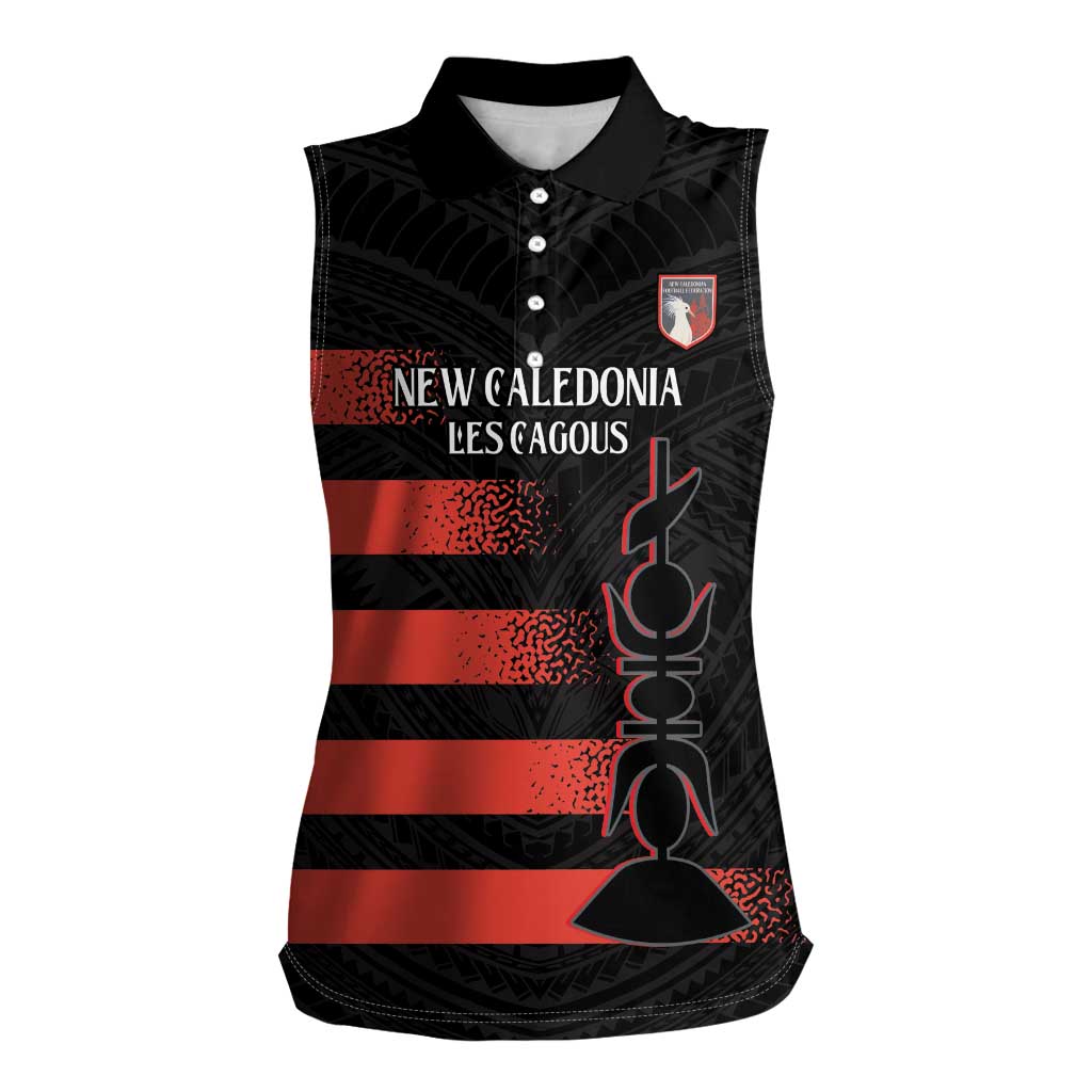 Custom New Caledonia Football Women Sleeveless Polo Shirt Allez Les Cagous Polynesian Pattern LT14 Female Black - Polynesian Pride