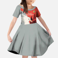 Custom Nouvelle-Caledonie Football Family Matching Short Sleeve Bodycon Dress and Hawaiian Shirt Allez Les Cagous Simple Style LT14 Daughter's Dress Red - Polynesian Pride